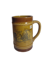 Vintage Beer Mug Stein Pottery England Victorian Horse And Carriage Brown Tan - £16.76 GBP