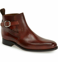 Handmade Men&#39;s Leather Jodhpur Style Real Leather Brown Ankle BOOTS-670 - £195.34 GBP