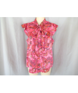 Joie top blouse tie neck button up  ruffled cap sleeves XS pink red paisley New - $31.34