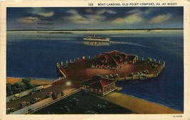 1938 Linen Postcard Boat Landing Old Point Comfort At Night Virginia Va - £7.03 GBP