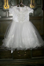 white Communion flower girl DRESS sz 4 satin ruffles lace layers tulle (... - £19.40 GBP