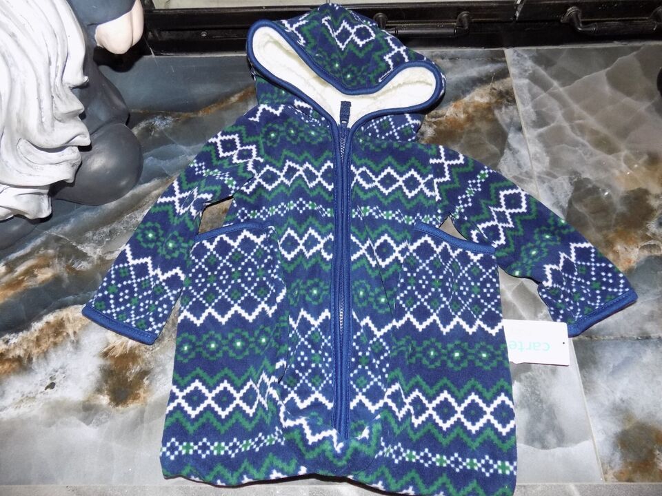 Primary image for Carters Romper Winter Coat Fleece Lined Hood Zip Jumpsuit Size 12 Months NEW