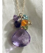 Vintage Solid 14k Yellow Gold Amethyst Necklace with Multi color stone a... - $195.00