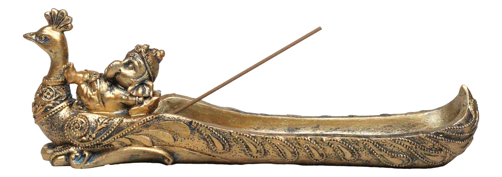 Hindu God Ganapati Baby Ganesha Sleeping On Peacock Incense Holder Figurine - $20.99