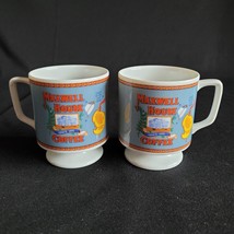 Lot of 2 Blue Red Maxwell House Coffee Vintage Footed Coffee Pedestal Cup Mug - £7.81 GBP