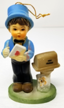 Blue Suit Top Hat Boy Christmas Ornament Sending Love Letter Ceramic Vintage - £12.11 GBP