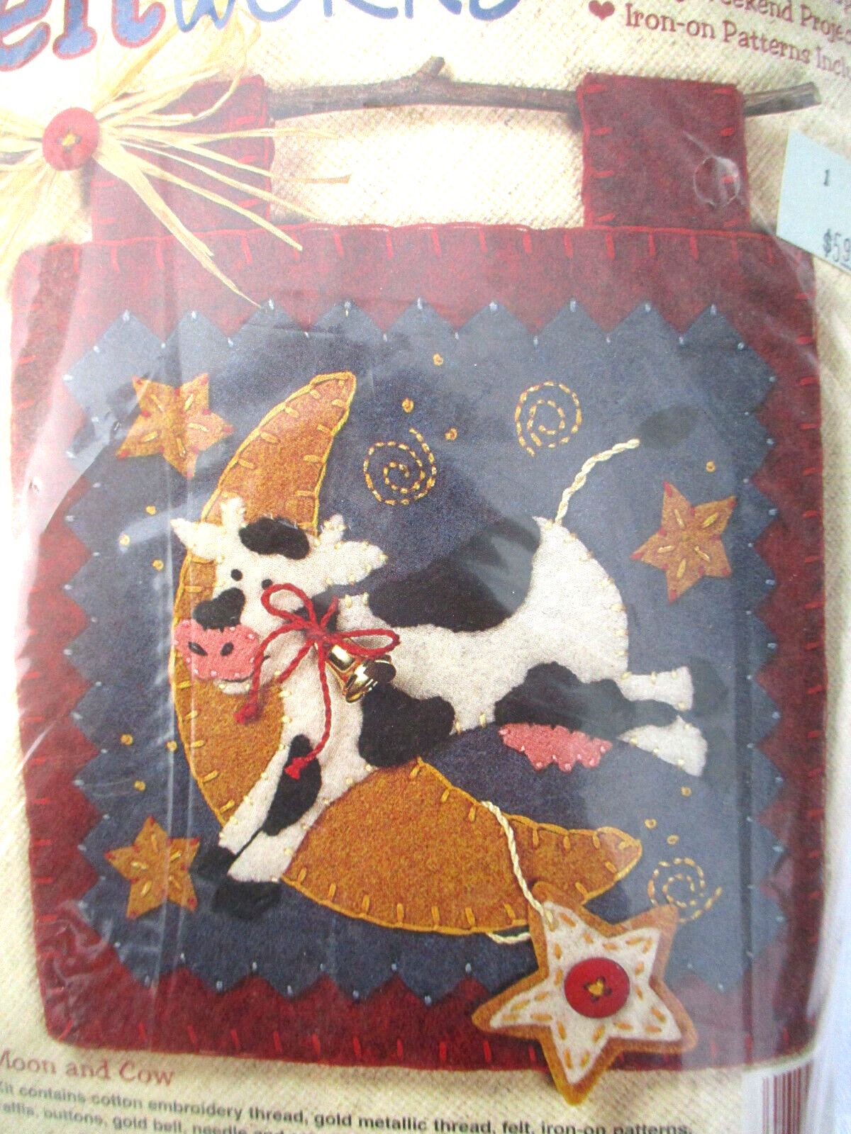 Dimensions Feltworks Applique COW Jumping Over MOON 8x9 Inches New Vintage 1996 - $17.10