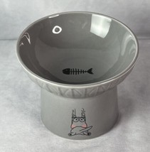 Raised Cat Bowl Slanted Food Or Water Bowl Elevated Gray Ceramic - £10.08 GBP