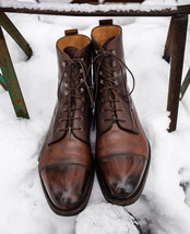 NEW Handmade Men New Brown Ankle High Cap Toe boot, Men&#39;s Lace Up Leather Dress  - $152.99