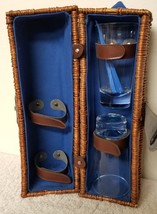 GREY GOOSE Wicker Bottle Carry Basket w/ 2 Blue Bottom Glasses &amp; 4 Stir ... - $18.81