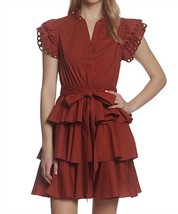 Stellah eyelet ruffle trim belted mini dress in Spice - £85.49 GBP