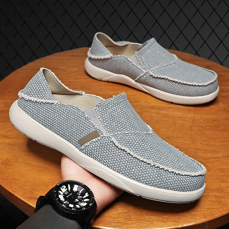 New Fashion Men Canvas Shoes Slip On Loafers Comfortable Outdoor Footwea... - $53.63