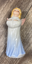 Goebel W Germany Porcelain Angel Figurine With Crossed Arms Blue Gown 4&quot; - $19.99