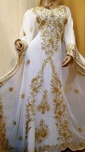 Stylish White Kaftan Dress Moroccan Dubai Long Gown Farasha Abaya New Fancy - $65.45