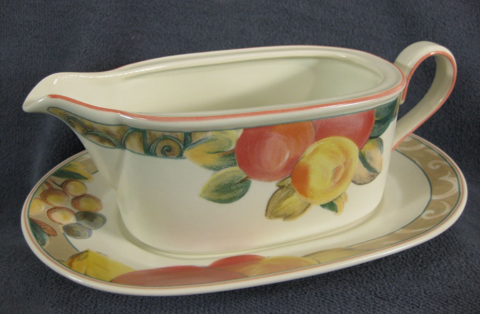 Mikasa Orchard Odyssey CAB04 Gravy Boat with Underplate Stoneware Fruit - $23.45