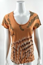 Calvin Klein Womens Top Size Medium Orange Brown Short Sleeve Crinkle Texture - £9.48 GBP