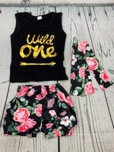 Wild One Floral Set Toddler Girls Birthday Outfit Flowers 12m - £16.13 GBP