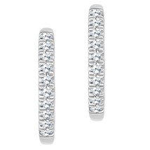 1/10CT Round Natural Diamond Hoop Huggies Earrings 14k White Gold Plated Silver - £116.95 GBP
