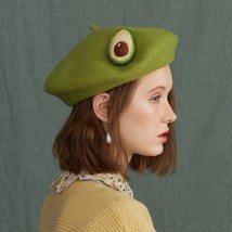 Beret Women  Felt Winter Retro Avocado Green Painter Hats Creative Handmade Bere - $84.93