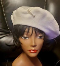 Large Solid Cream White French Fleece Beret Hat With Brooch - $27.99