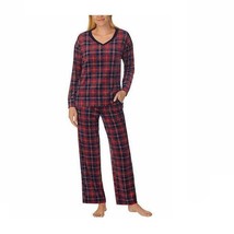 Nautica Women&#39;s Silky Stretch Fleece 2-Piece Pajama Set Red Plaid Sz Large - £15.45 GBP