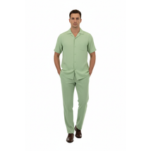 Men 2pc Walking Leisure Suit Short Sleeves By DREAMS Fancy 265-34 Lime Green image 7