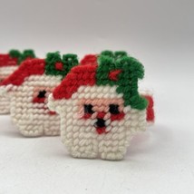 Set 4 Vtg Christmas Needlepoint Santa Claus Napkin Rings Handmade Plastic Canvas - £9.68 GBP