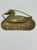 Brass Hanging Mallard Duck Classic Welcome Sign 7.5 in x 6 in Vintage EUC - £11.14 GBP