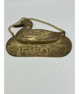 Brass Hanging Mallard Duck Classic Welcome Sign 7.5 in x 6 in Vintage EUC - $13.98