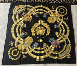 Mint Hermes Kosmima 90cm Silk Carre Black &amp; Jewel Tones Elegant Colorway - £225.68 GBP