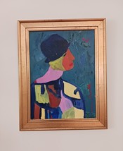 Colorful and Pensive Abstract Portrait by Veronica Trinkle Oil on Board - £670.62 GBP