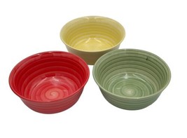 Lot of 3 Swirl Collection Hand Painted Bowls 1 Each Green Red Yellow 6.5... - $29.39
