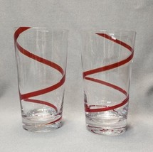 Vintage Pier 1 Swirline Red Swirl Tumblers Highball Drinking Glasses (Set of 2) - £19.78 GBP