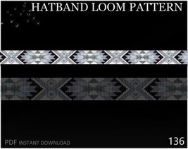 Delica beads Hatband Loom Pattern No.136 - Black Grey Cowgirl Beaded Belt - $4.00