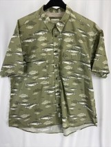 Cabelas Men&#39;s Fish Green Vented Button-Up Short Sleeve Collared Shirt Si... - $14.11