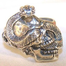 1 Deluxe Snake Thur Skull Head Silver Biker Ring BR174 Mens Jewelry Rings New - £9.82 GBP