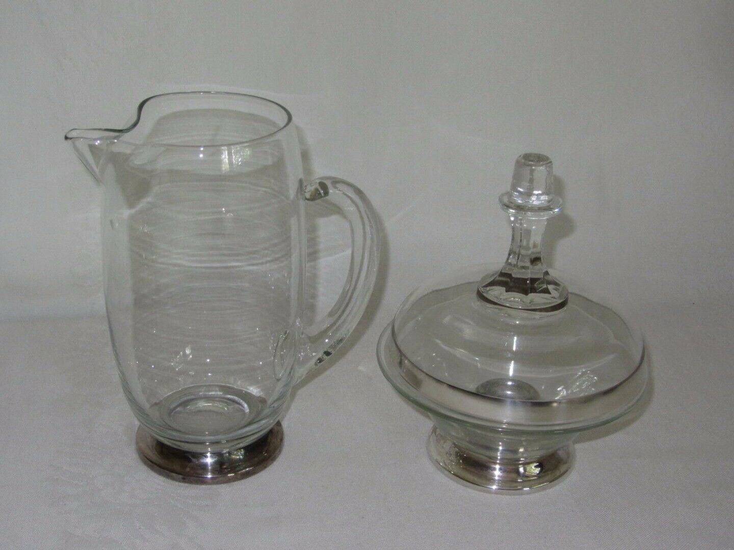Primary image for Silver Smiths Studio Glass Pitcher & Bowl w Reversible Lid silver Base Vintage