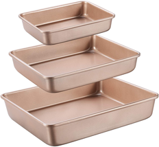 Deep Baking Pans Sets Nonstick Sheets For Oven Bakeware Rectangular 3 Piece Gold - £35.72 GBP