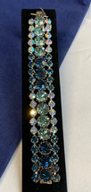 Vtg Blue Ombre Rhinestone Bracelet 6.75&quot; Fashion Jewelry Prong Set Box Clasp - £55.35 GBP