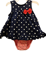 Carter&#39;s- Red  stripe with blue polka dot romper dress, (cotton 100%)  - $11.11