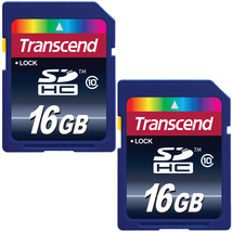 Two Transcend 16GB SDHC Class 10 Flash Memory Cards (TS16GSDHC10) - $35.99