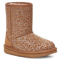 UGG Kids Ankle Booties Classic II Glitter Leopard Size US 5 Chestnut Brown Suede - £78.62 GBP