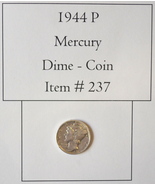 1944 P, Mercury Dime, # 237, Mercury Dime, dimes, vintage coins - $13.00