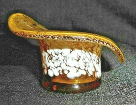 Art Glass Speckled Votive Cup Candle Holder Vase Gold Cream 3&quot; Hat Shape... - £15.00 GBP