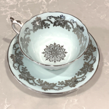 Paragon  Vintage Blue &amp; Silver Details Tea Cup Saucer England To The Queen - £28.38 GBP