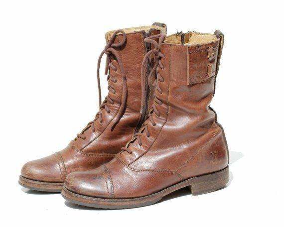 Men Brown Military High Ankle Side Zipper Cap Toe Genuine Leather Boots US 7-16