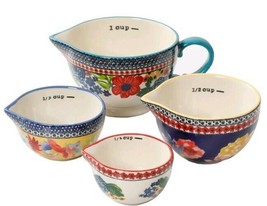 Pioneer Woman ~ Set of Four (4) Dazzling Dahlias ~ Stoneware ~ Measuring Cups - £20.92 GBP