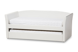 Matilda White Faux Leather Upholstered Daybed w/Guest Trundle Bed - $12,905.19 MXN
