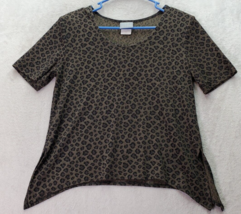 Rabbit Blouse Top Womens Petite 8 Gray Leopard Print Polyester Short Sleeve Slit - £20.60 GBP