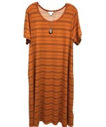 NWT LuLaRoe XL Rust Orange &amp; Gray Striped Soft Knit Jessie Dress with Po... - $831.74 MXN
